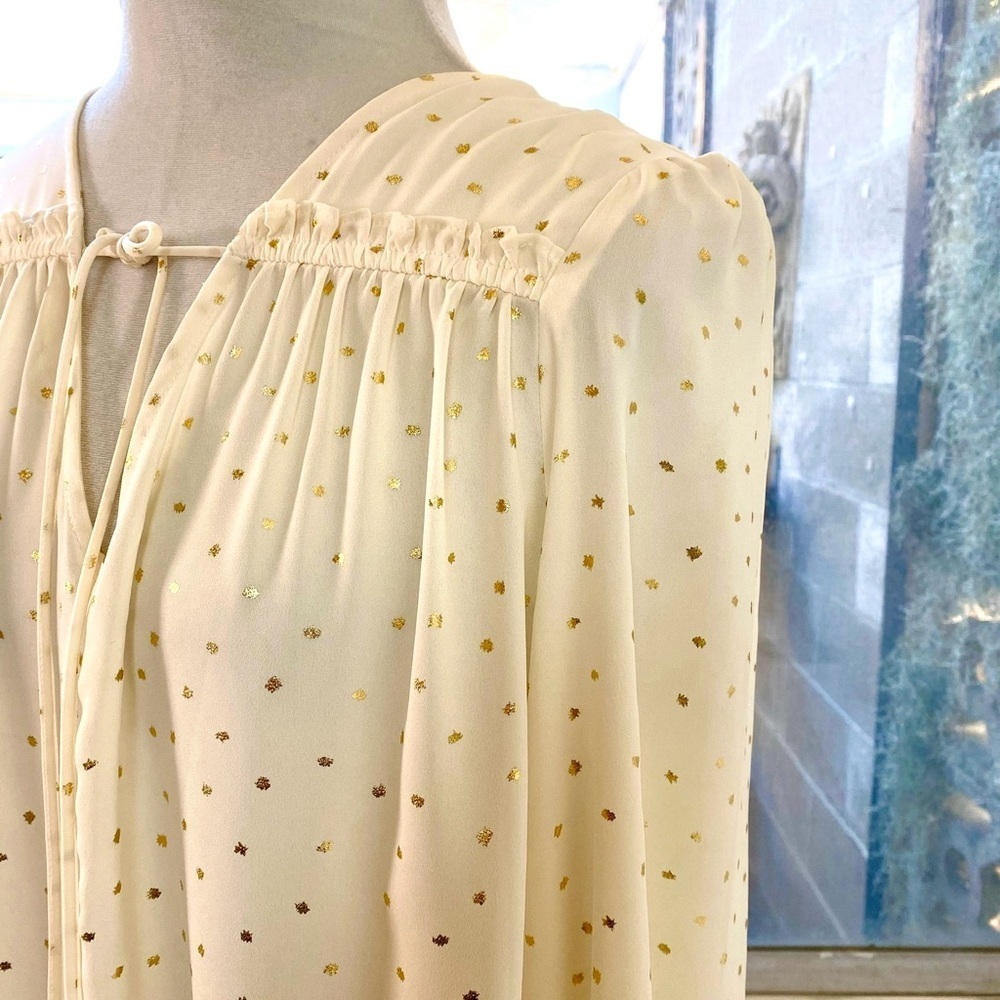 Current Air Anthropologie Gold Dot Sparkle Blouse Cream, Sz M - Picture 10 of 11